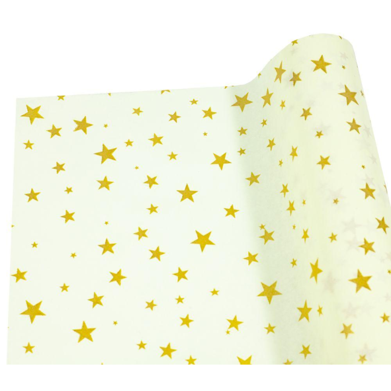 Папір тишею 30г, 50см х 14м жовтий із золотими зірками, Unison,PQD5014-25 KNZ