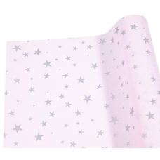 Папір тишею 30г, 50см х 14м рожевий зі срібними зірками, Unison, PQD5014-24 KNZ