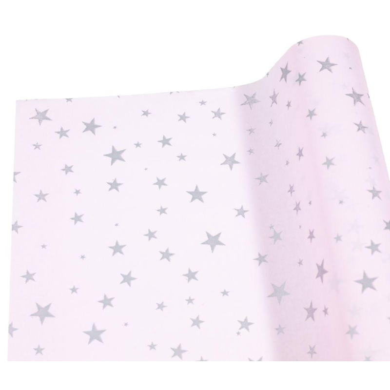 Папір тишею 30г, 50см х 14м рожевий зі срібними зірками, Unison, PQD5014-24 KNZ Папір тишею 30г, 50см х 14м рожевий зі срібними зірками, Unison, PQD5014-24 KNZ