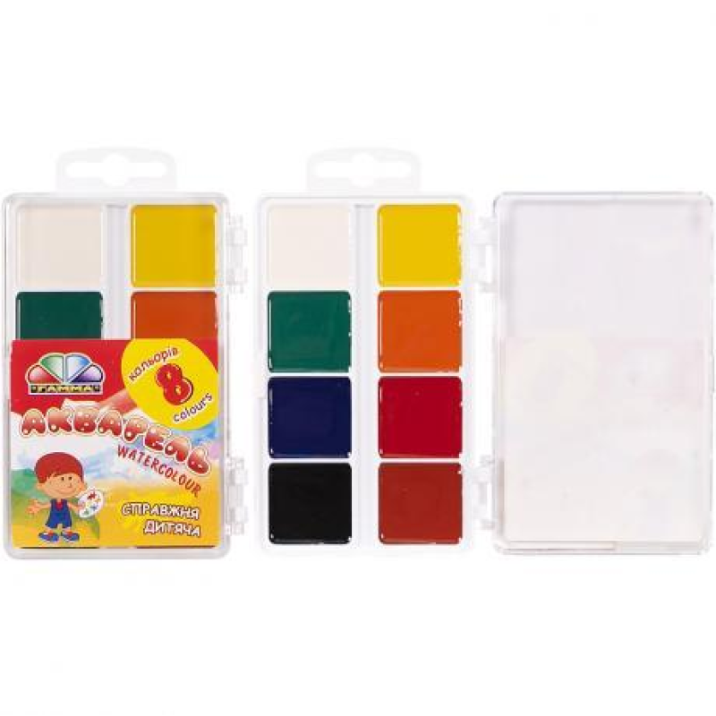 Акварель 8 кольорів “Захоплення“ пластик “Гамма“ 11,5 * 7,5 см KNZ