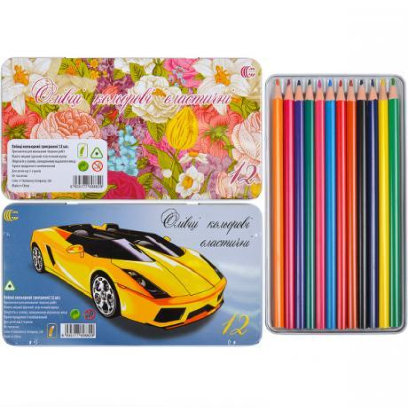 Олівці кольорові 12 кольорів Metal elastico “С“ CRM555-12 KNZ