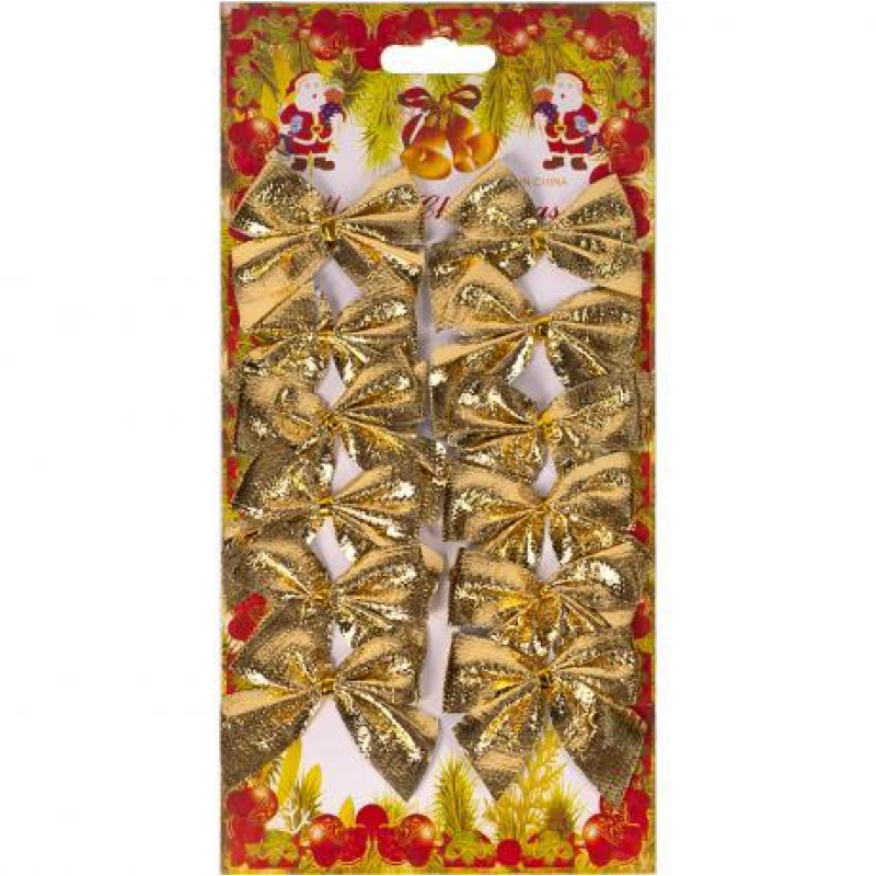 Набір новорічних прикрас “Бантики“ 12шт золотих KNZ Набір новорічних прикрас “Бантики“ 12шт золотих KNZ