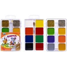 Дитяча акварель 16 кольорів “Казковий світ“ з пензлем, пластик “Гамма“ 11,5*7,5см KNZ