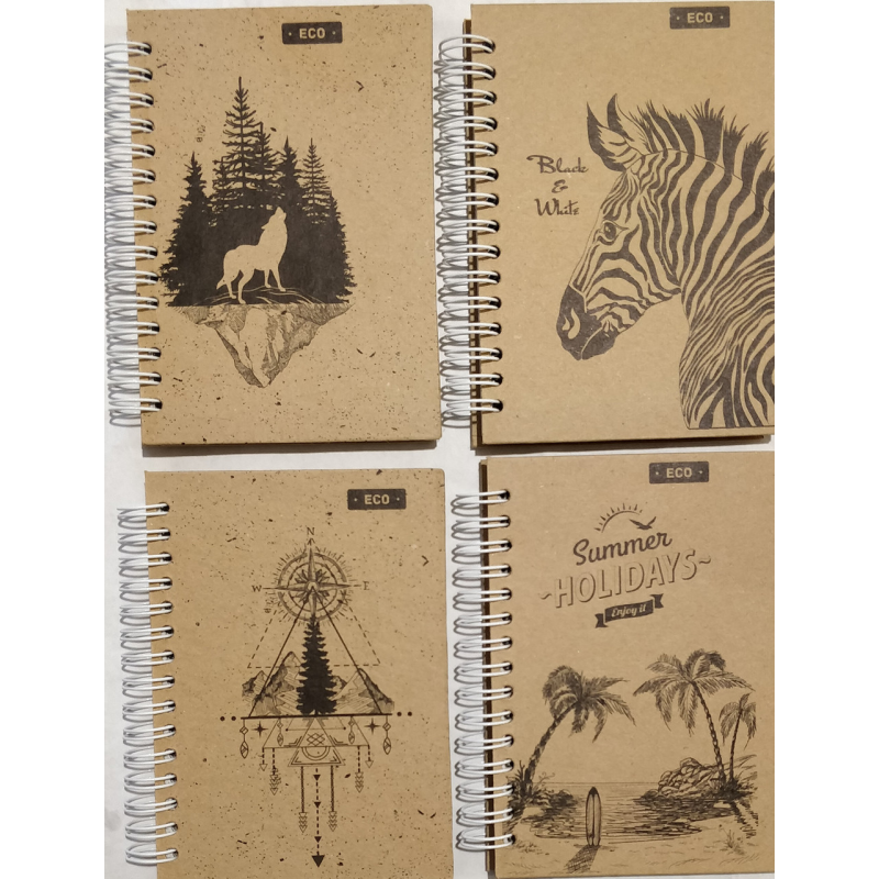 Блокнот для нотаток «Еко», бічна пружина, А6, 80 аркушів, Еко папір, клітка, тверда обкладинка KNZ