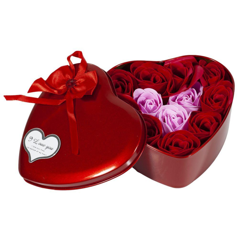 Набір подарунковий-“Троянди-12шт“ з мила в коробці-серце 12*12*4,5см 868-1 KNZ