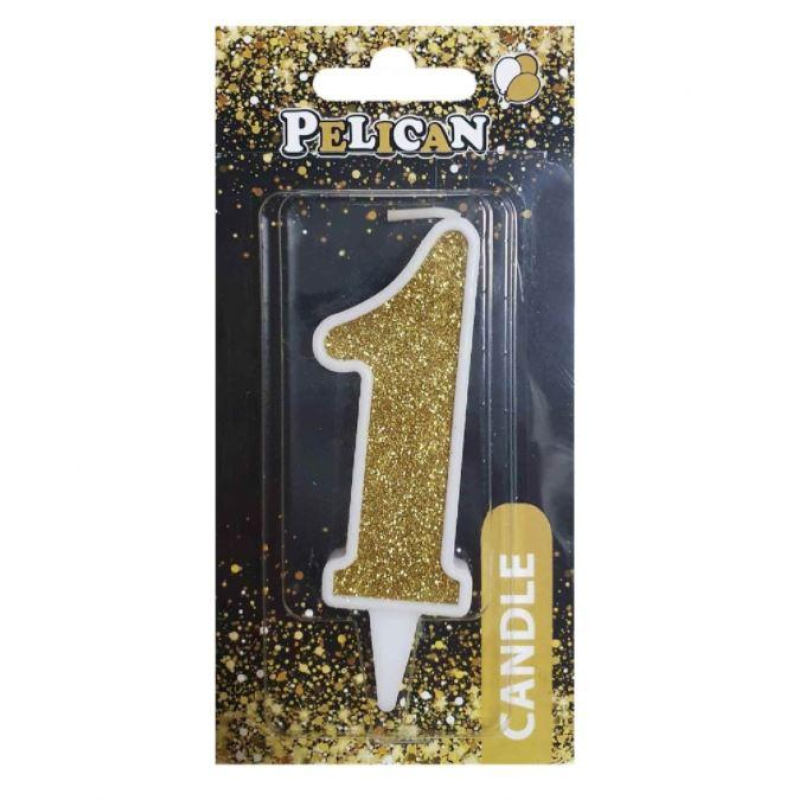 Свічка для торта цифра “1“ ЗОЛОТА 7 см, TM Pelican 867011 KNZ