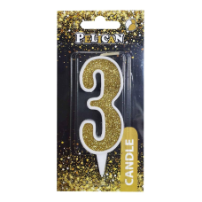 Свічка для торта цифра “3“ ЗОЛОТУ 7 см, TM Pelican 867013 KNZ