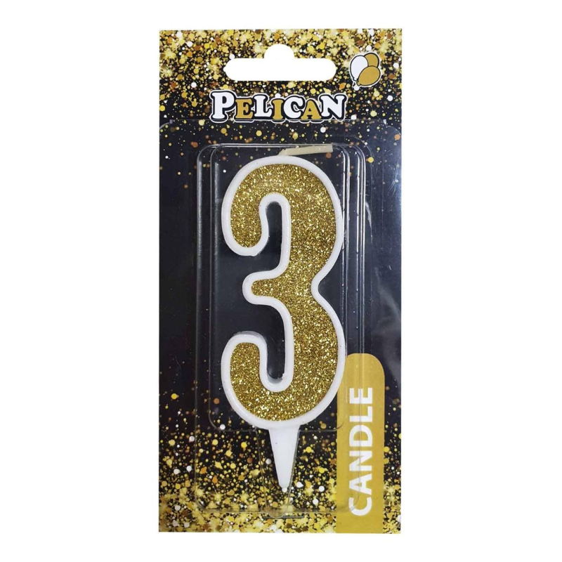 Свічка для торта цифра “3“ ЗОЛОТУ 7 см, TM Pelican 867013 KNZ