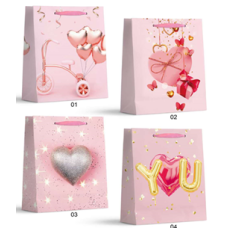 Пакет подарунковий, “Рожеве серце“, 4 дизайну, 210 г, 18x24x8,5см, DV-2118 S KNZ