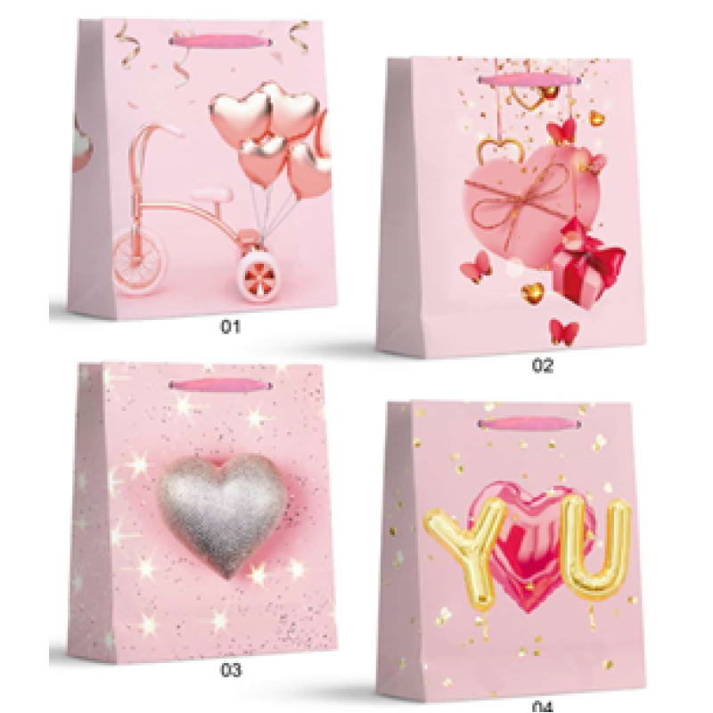 Пакет подарунковий, “Рожеве серце“, 4 дизайни, 210 г, 26x32x10см, DV-2118 М KNZ