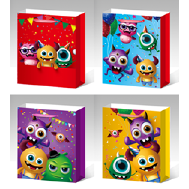 Пакет подарунковий, “Монстри“, 4 дизайни, 210 г, 31x40x12см, DV-2162 L KNZ