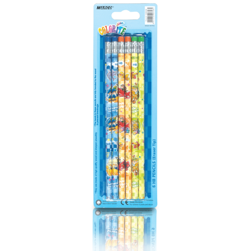 Олівці прості 6 шт “MARCO“ Colorite з гумкою 1000EB-6BL KNZ