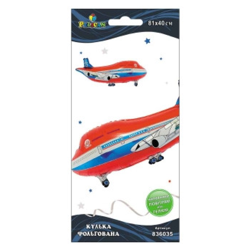 Кулька фольгована Pelican, літак червоний, 81см, 836035 KNZ
