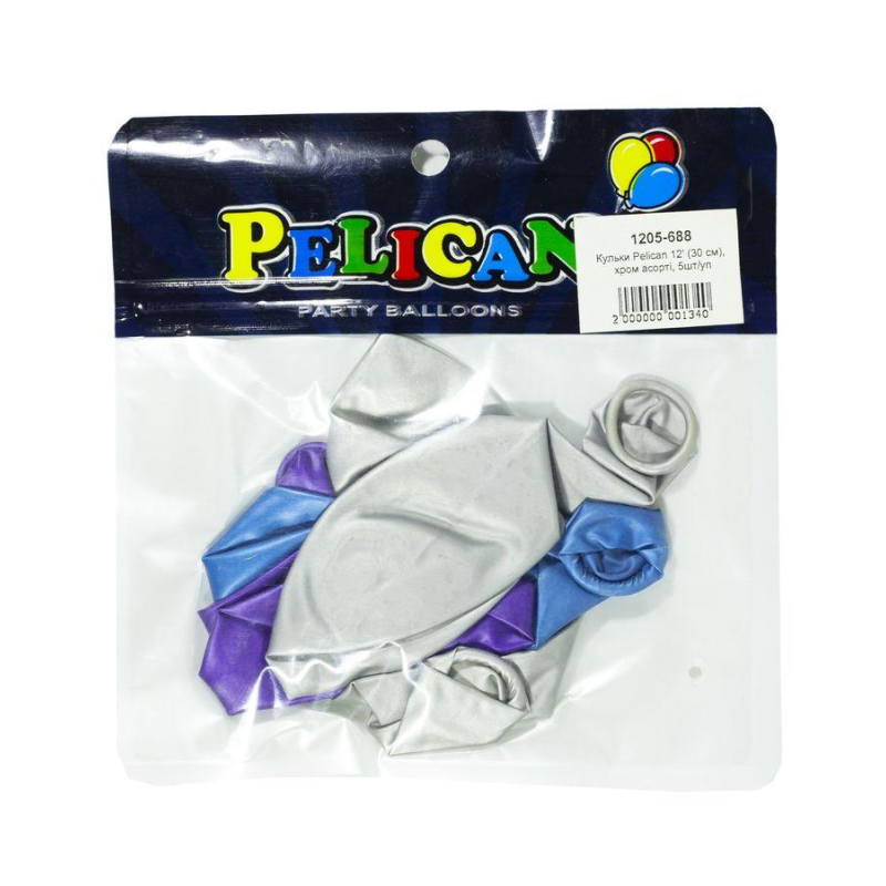 Кульки повітряні Pelican 12“ (30 см) хром асорті 5шт/уп 825688 KNZ