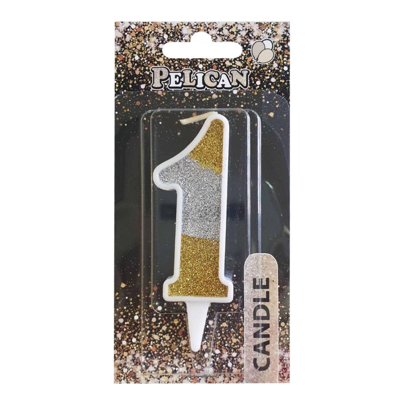 Свічка для торта цифра “1“ срібне ЗОЛОТАННЯ 7 см, TM Pelican 867031 KNZ