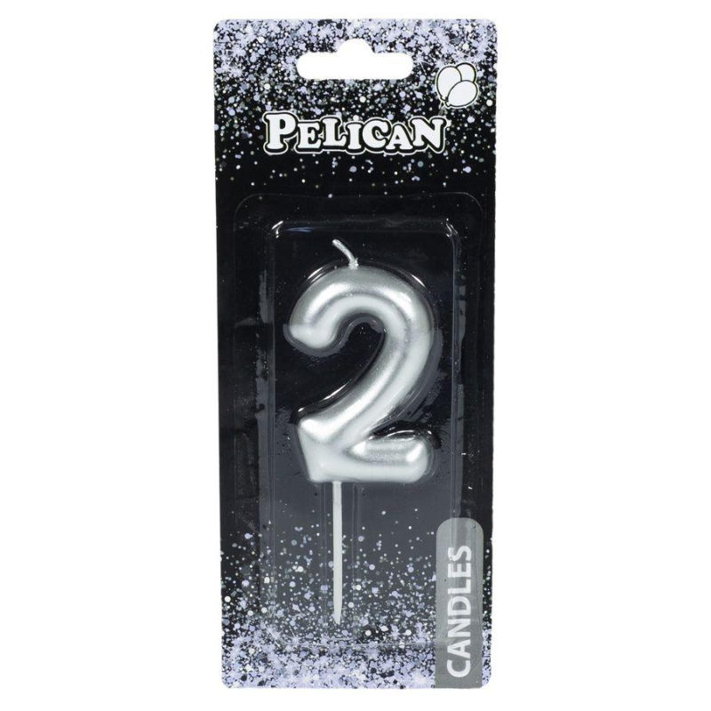 Свічка для торта Pelican “2“ СЕРЕБРО 6 см 866022 KNZ