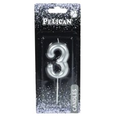 Свічка для торта Pelican “3“ СЕРЕБРО 6 см 866023 KNZ