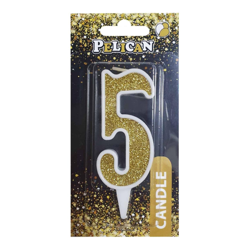 Свічка для торта цифра “5“ ЗОЛОТАЯ 7 см, TM Pelican 867015 KNZ