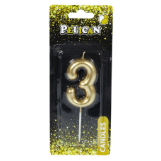 Свічка для торта Pelican “3“ ЗОЛОТО 6 см 866013 KNZ