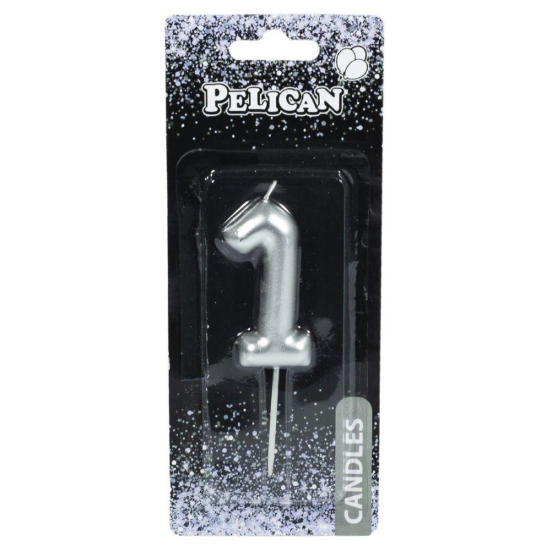 Свічка для торта Pelican “1“ СЕРЕБРО 6 см 866021 KNZ