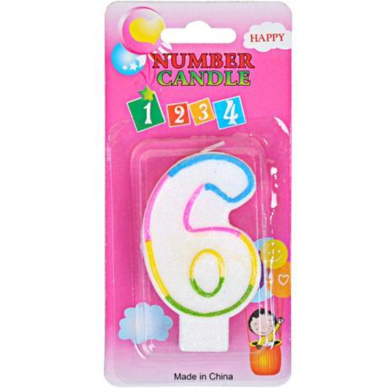 Свечка-цифра цветная с блёсками “6“ 10-115 KNZ