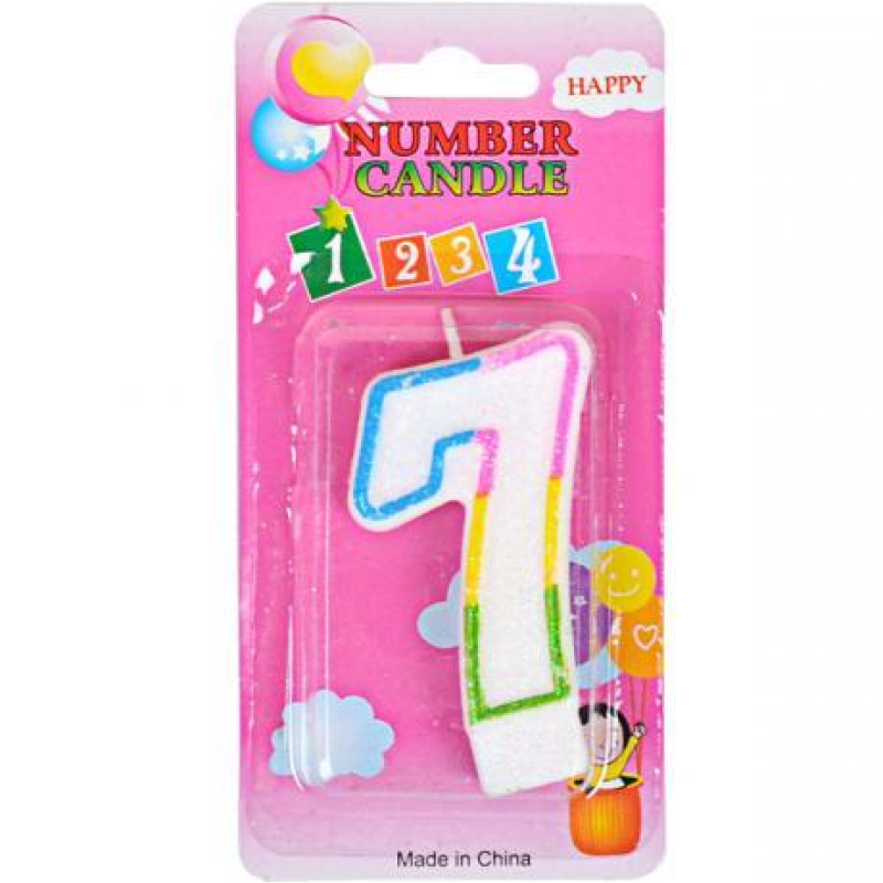 Свічка-цифра кольорова з блискітками “7“ 10-116 KNZ