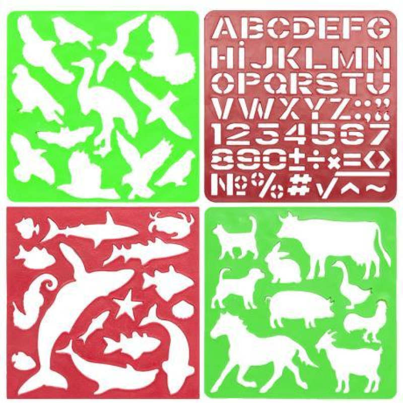 Набір з 4-ох трафаретів “Тварини, риби, птахи, літери“ KNZ Набір з 4-ох трафаретів “Тварини, риби, птахи, літери“ KNZ