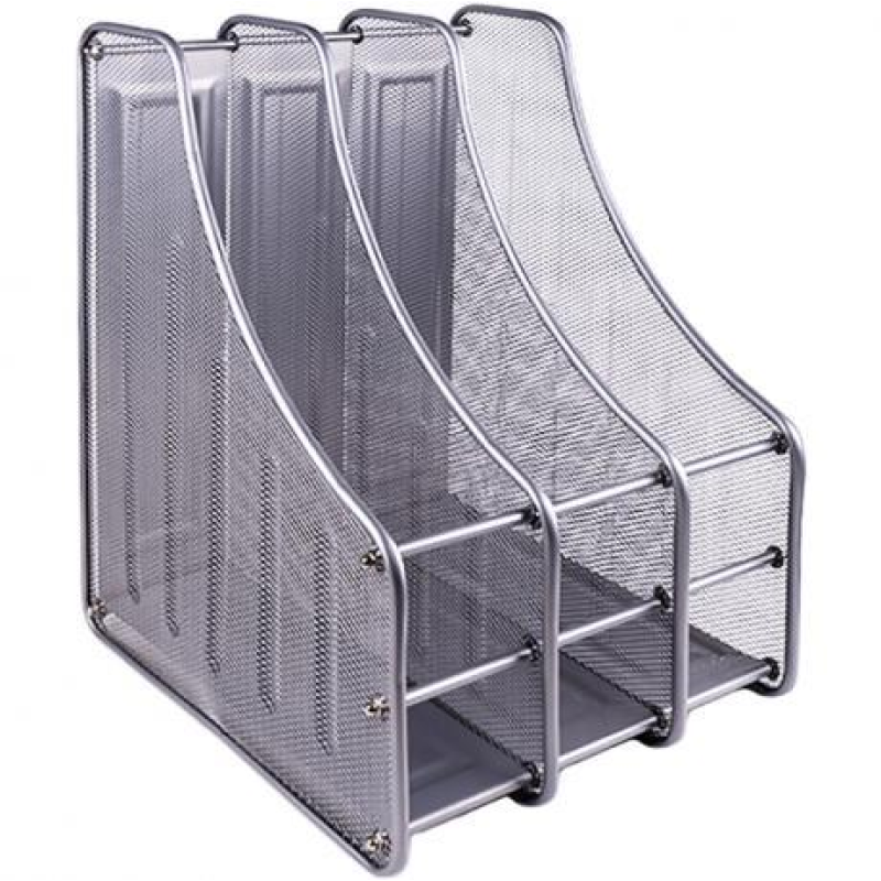 Лоток для паперу вертикальний на 3 секції металевий сітка канцелярський настільний срібло 307C-S KNZ