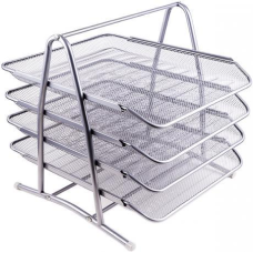 Канцелярський лоток для паперу на 4 відділення металевий горизонтальний настільний срібло 1088-S KNZ