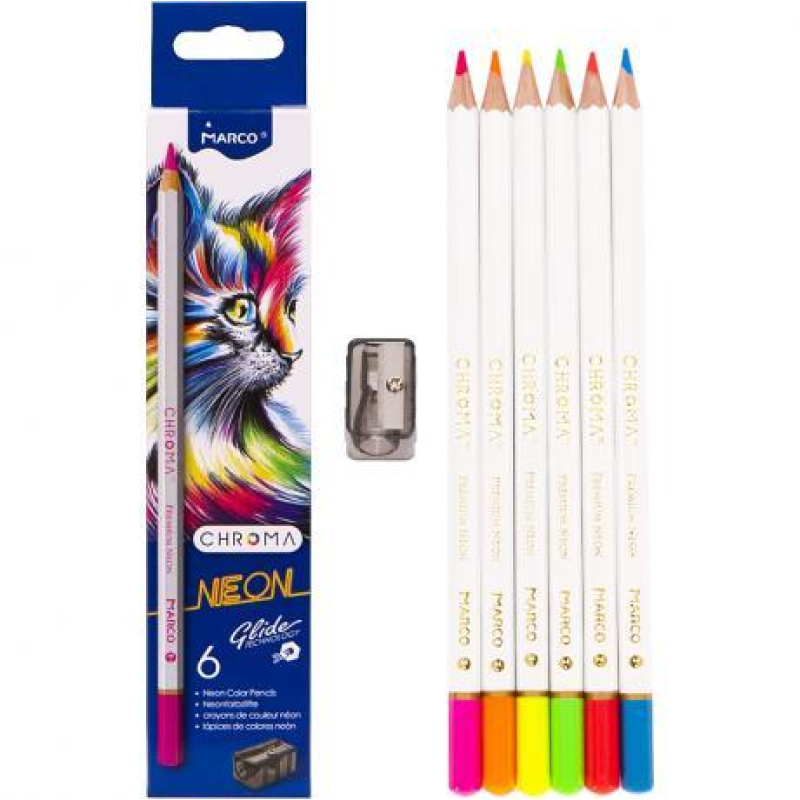 Кольорові олівці 6 кольорів + точилка НЕОН MARCO CHROMA NEON 1032-6CB KNZ