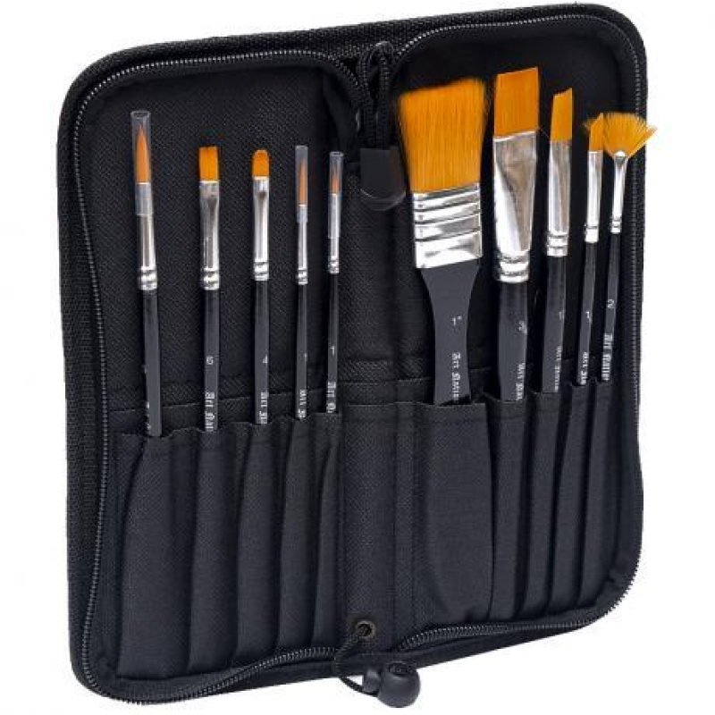 Набір художніх пензлів щетина 10 шт у пеналі KNZ