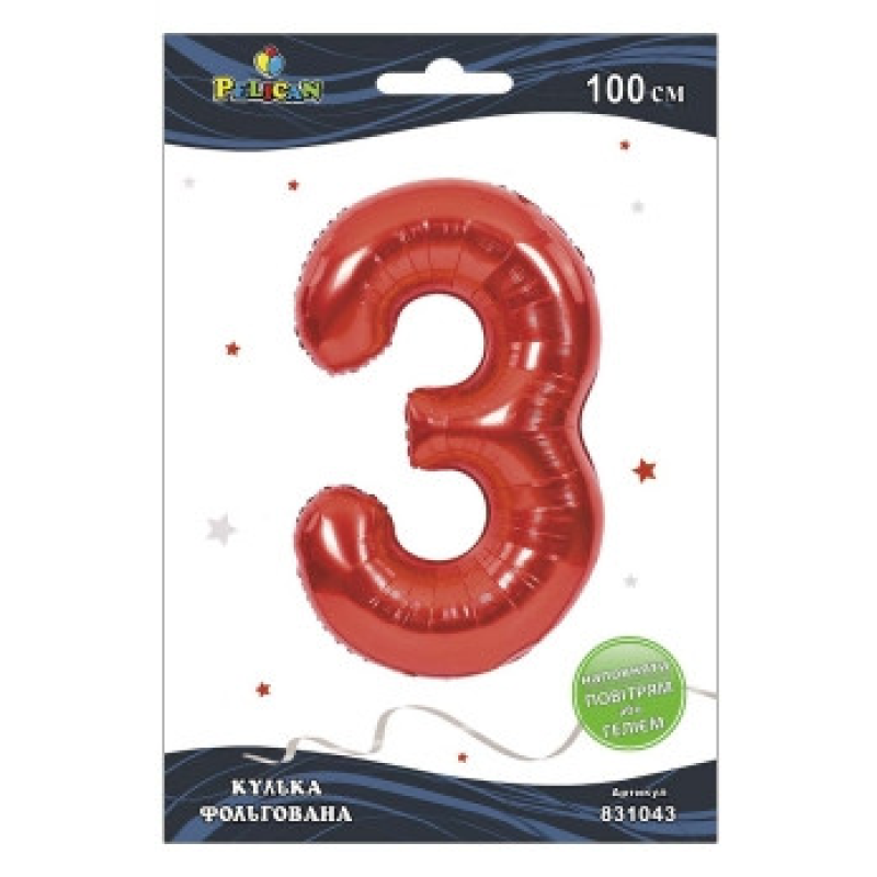 Цифра фольгована Pelican, “3“ червона 100 см 831043 KNZ
