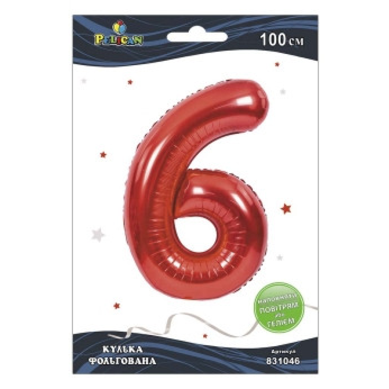 Цифра фольгована Pelican, “6“ червона 100 см 831046 KNZ