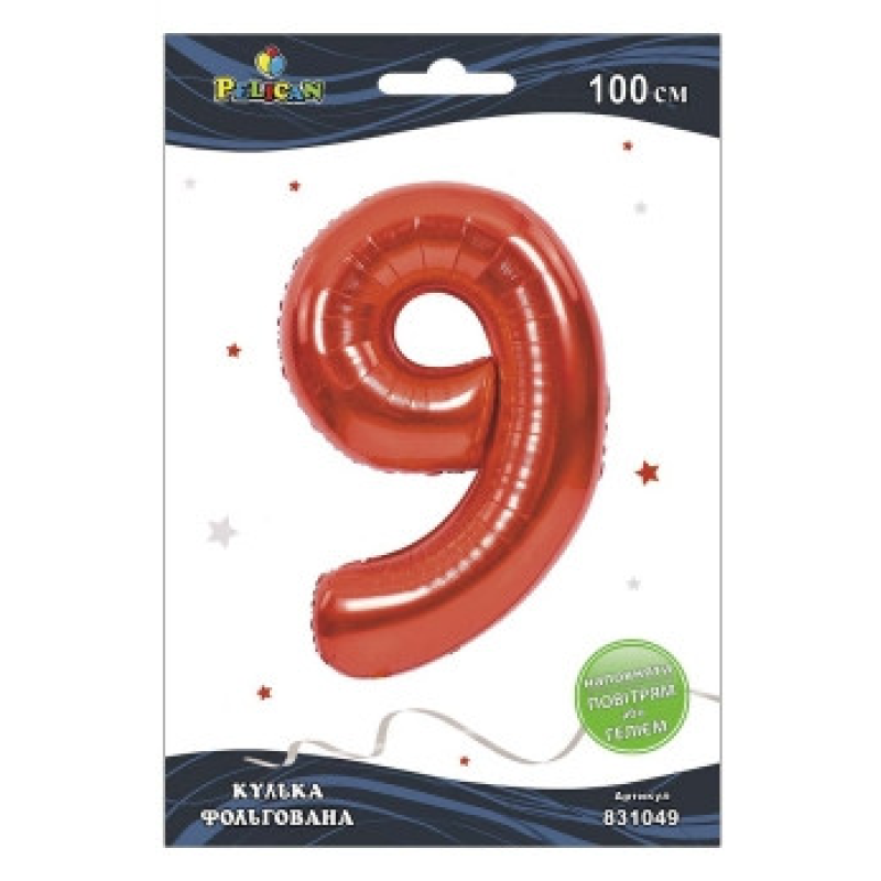 Цифра фольгована Pelican, “9“ червона 100 см 831049 KNZ Цифра фольгована Pelican, “9“ червона 100 см 831049 KNZ