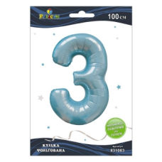 Кулька цифра фольгована Pelican “3“ ГОЛУБНАЯ 100см 831083 KNZ