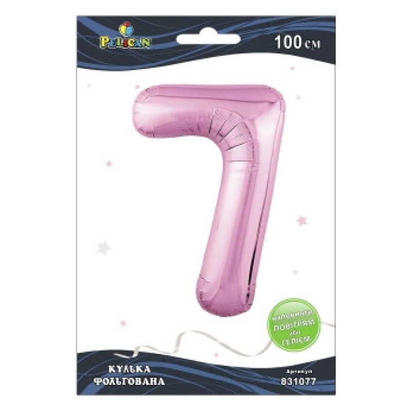 Кулька цифра фольгована Pelican, “7“ рожева 100 см 831077 KNZ
