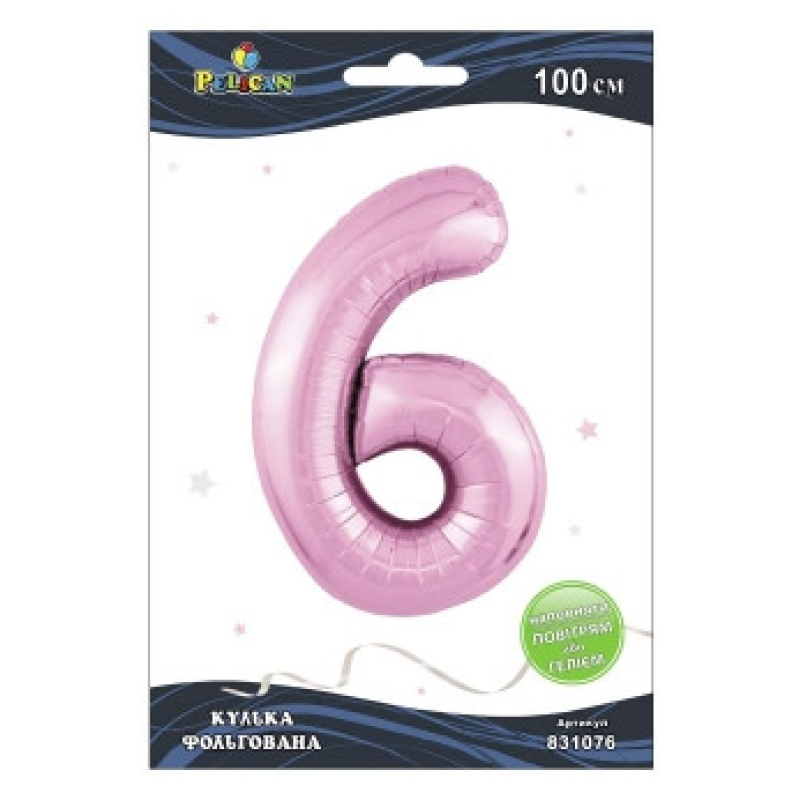 Кулька цифра фольгована Pelican, “6“ рожева 100 см 831076 KNZ