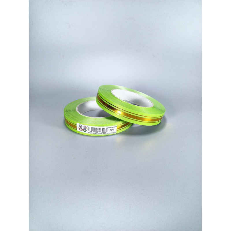 Стрічка пластикова 2 см, 50 ярд, салатна золота смуга, BELATEX PAS20 - salad KNZ Стрічка пластикова 2 см, 50 ярд, салатна золота смуга, BELATEX PAS20 - salad KNZ