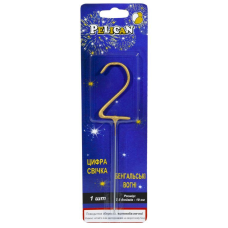 Свічка цифра бенгальська Pelican, “2“ ЗОЛОТО 860012 KNZ