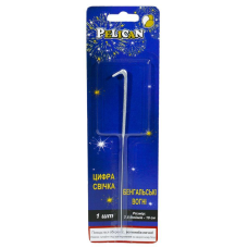 Свічка цифра бенгальська Pelican, “1“ СЕРЕБРО 860021 KNZ