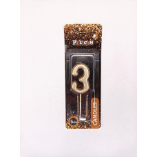 Свічка для торта Pelican “3“ ЗОЛОТО 5 см 865013 KNZ