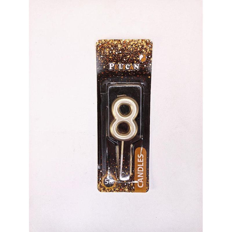 Свічка для торта Pelican “8“ ЗОЛОТО 5 см 865018 KNZ