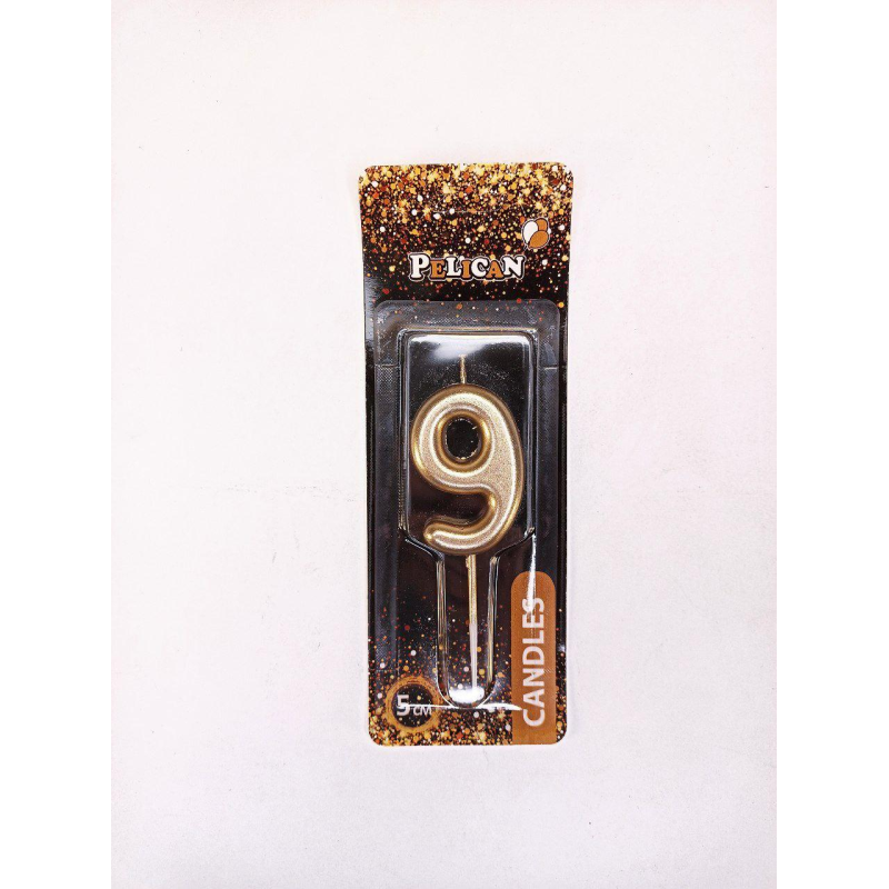 Свічка для торта Pelican “9“ ЗОЛОТО 5 см 865019 KNZ