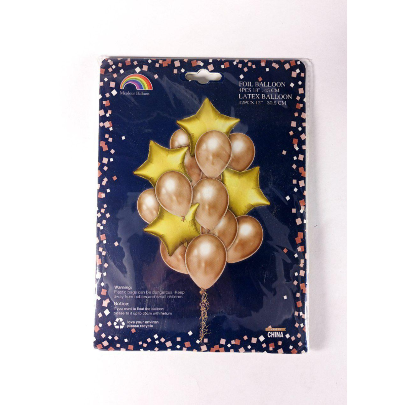 Набір із 16 кульок — 4 фольгованих “18“ 45 см і 12 латексних “12“ 30,5 см, ЗОЛОТІ K-521gold KNZ