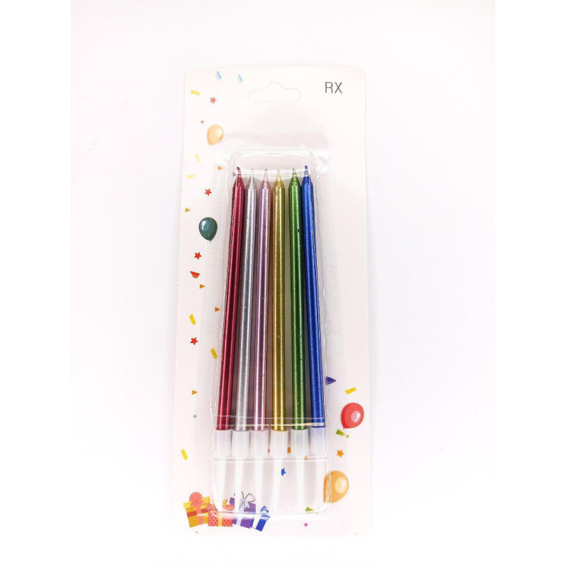 Набір свічок для торта, 6 шт, металізований мікс, 12 см KNZ