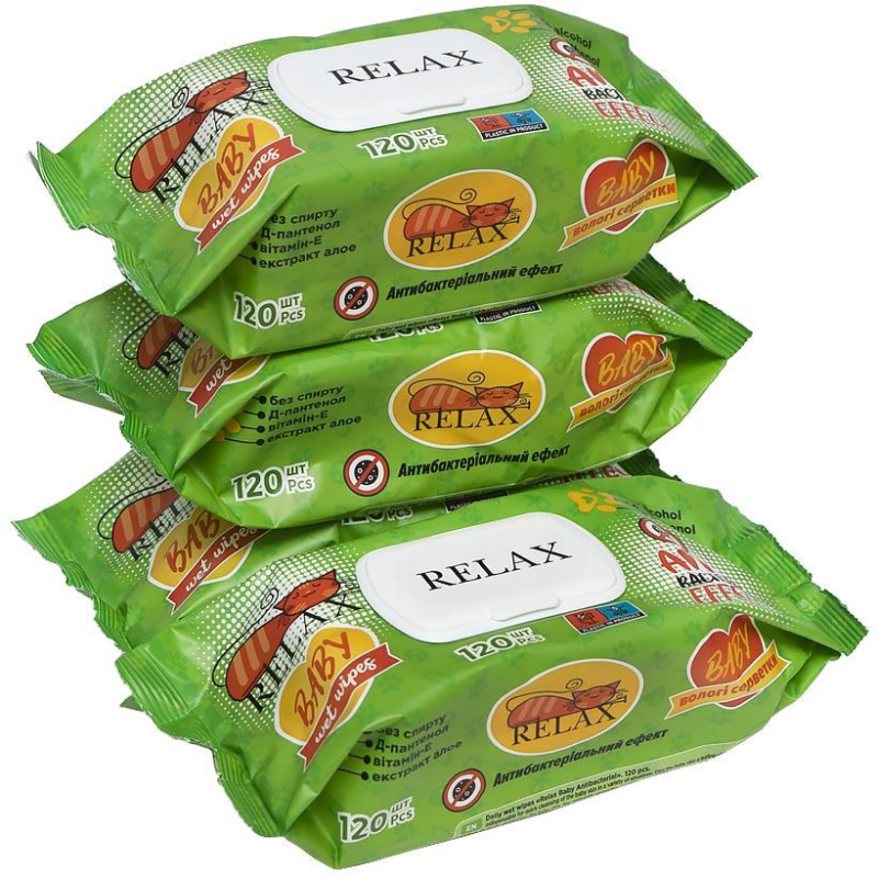Вологі серветки “Relax“, baby antibacterial, 120 шт KNZ Вологі серветки “Relax“, baby antibacterial, 120 шт KNZ
