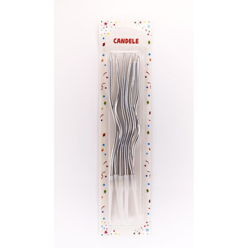 Набір свічок для торта “Коктейльний 12 см“, СЕРЕБРО 6шт/упа Y-1 silver KNZ