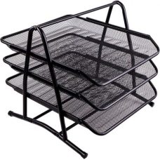 Лоток для паперу 3-ярусний горизонтальний металевий сітка канцелярський настільний чорний 2003 KNZ