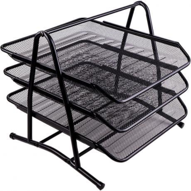 Лоток для паперу 3-ярусний горизонтальний металевий сітка канцелярський настільний чорний 2003 KNZ
