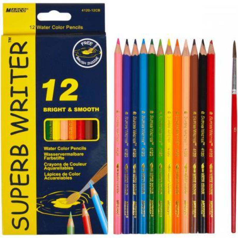 Олівці кольорові акварельні 12 кольорів “MARCO“ Superb Writer з пензликом 4120-12CB KNZ